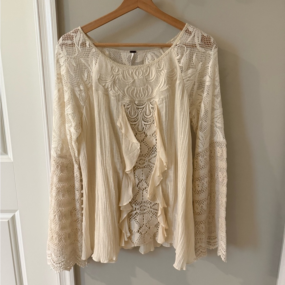 Crochet Free People Cream Women's Top M
